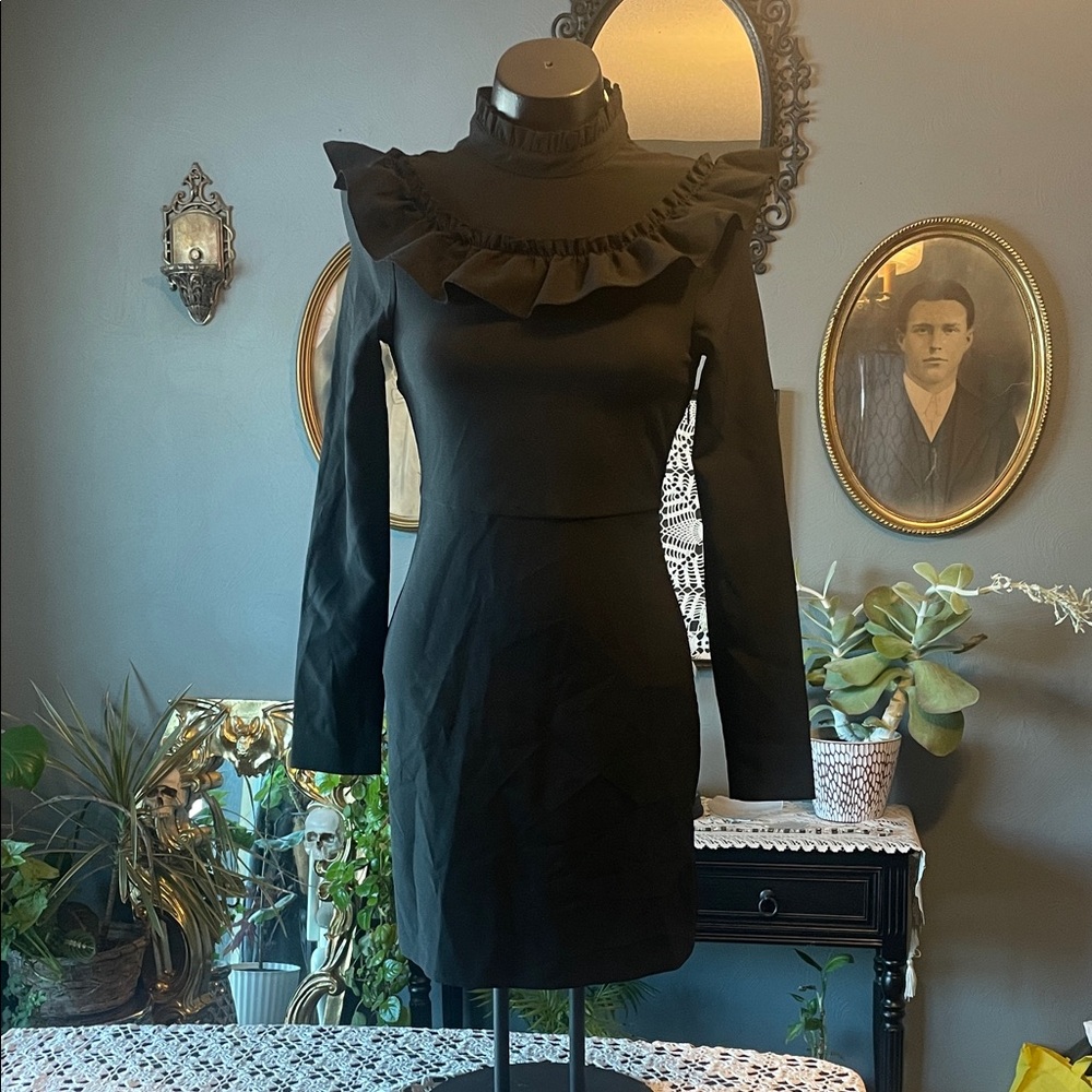 H&M Black Long Sleeve Dress with Ruffle Detail